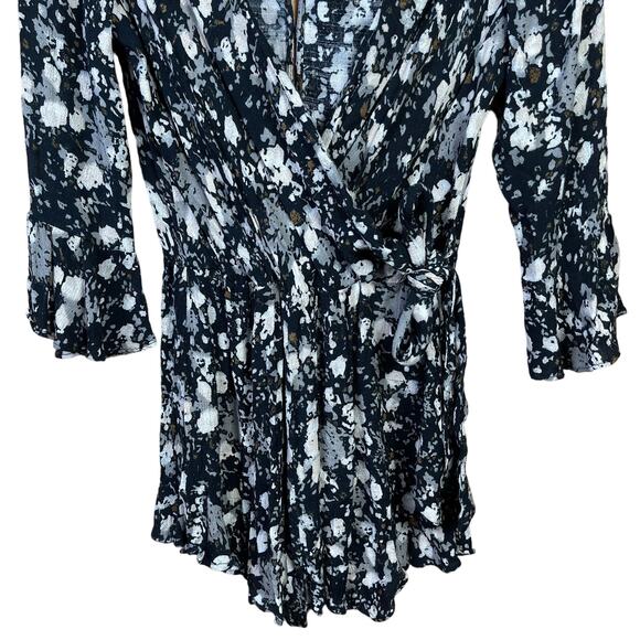 Free People Floral Romper Playsuit Black All the Right Ruffle Bell Sleeve - Picture 5 of 11
